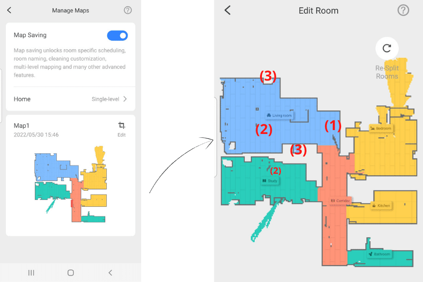 The flat map can be seen in the Roborock S7 MaxV App.